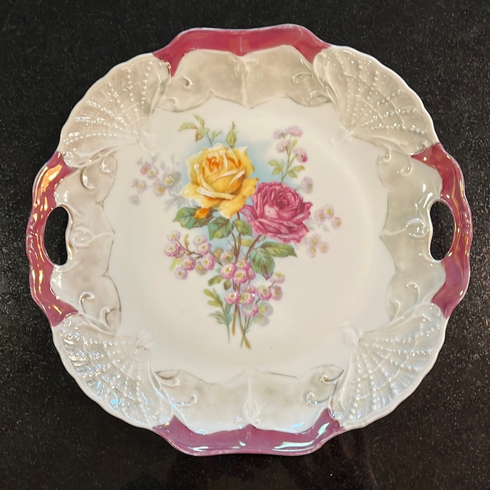 Gorgeous Decorative Plate with Pearl Luster Overlay - Yellow and Lavende…